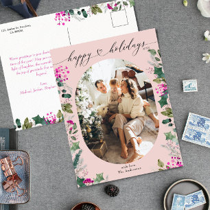 Niedlich rosa Feiertage Foto Postkarte