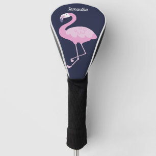 Niedlich rosa Flamingo auf dunkelblau mit Name Golf Headcover