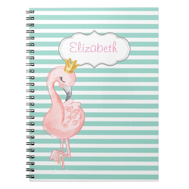 Niedlich rosa Flamingo Crown Minze Green White Str Notizblock (Vorderseite)