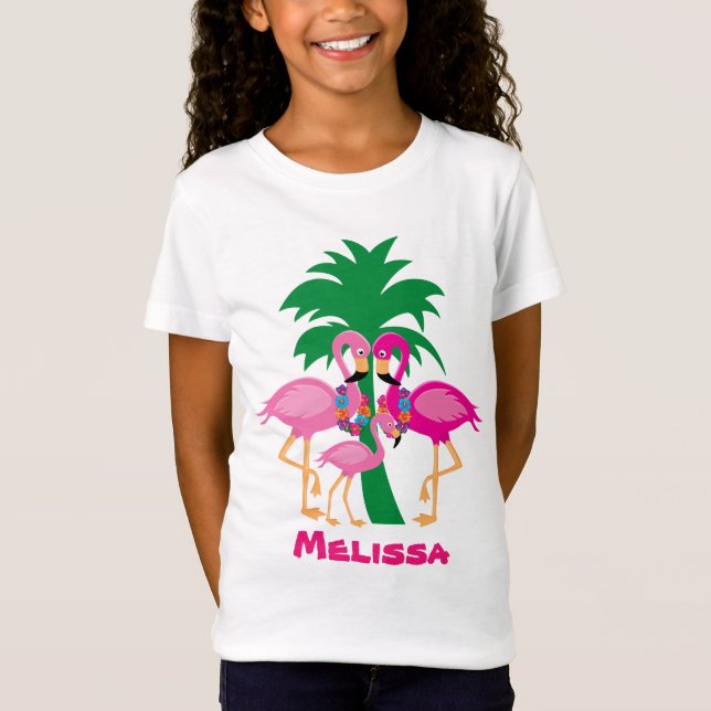 Niedlich rosa Flamingo Familienstrand T-Shirt (Vorderseite)
