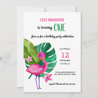 Niedlich rosa Flamingo | Girl Birthday Party Einladung
