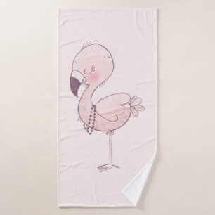 Niedlich-rosa-Flamingo-Illustration Badhandtuch Set