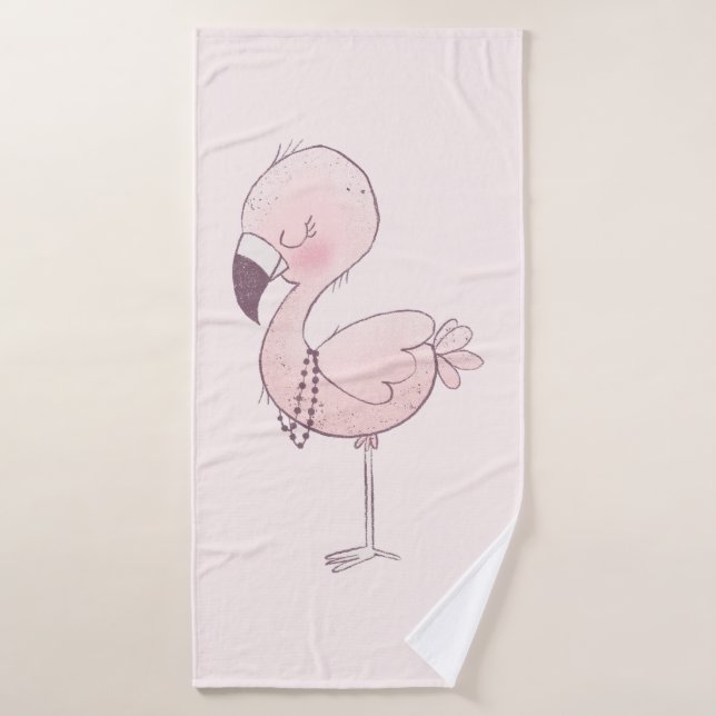 Niedlich-rosa-Flamingo-Illustration Badhandtuch Set (Badehandtuch)