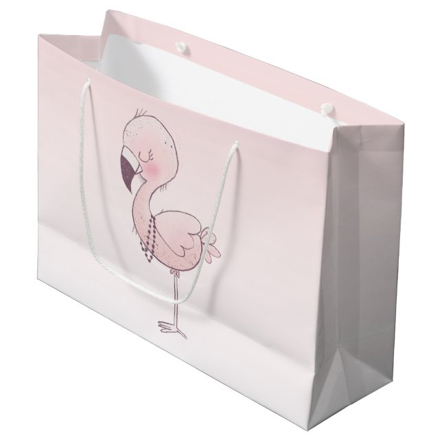 Niedlich-rosa-Flamingo-Illustration Große Geschenktüte (Vorderseite Schrägansicht)