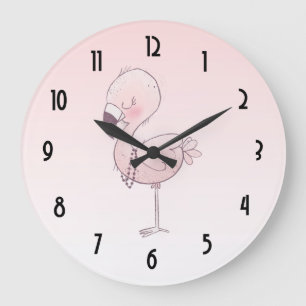 Niedlich-rosa-Flamingo-Illustration Große Wanduhr