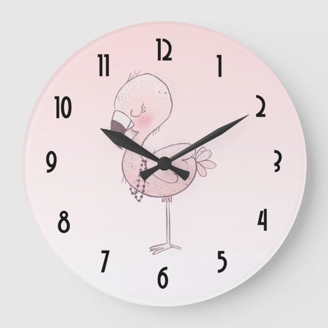 Niedlich-rosa-Flamingo-Illustration Große Wanduhr (Vorderseite)
