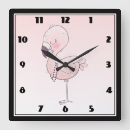 Niedlich-rosa-Flamingo-Illustration Quadratische Wanduhr