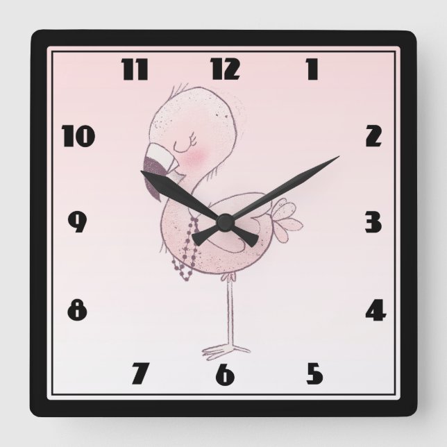 Niedlich-rosa-Flamingo-Illustration Quadratische Wanduhr (Vorderseite)