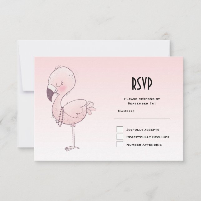 Niedlich-rosa-Flamingo-Illustration RSVP Karte (Vorderseite)