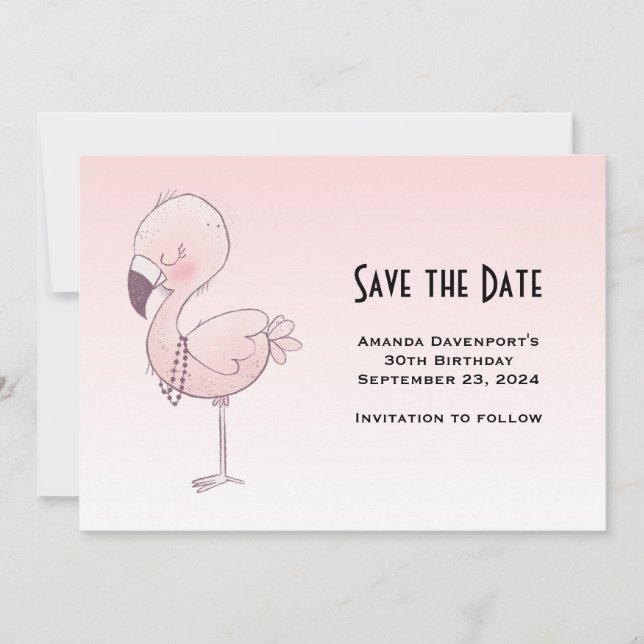 Niedlich-rosa-Flamingo-Illustration Save The Date (Vorderseite)