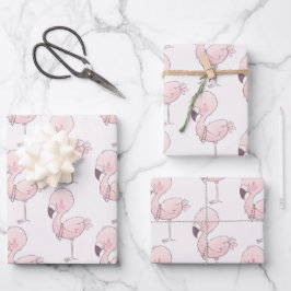 Niedlich rosa Flamingo Illustrationsmuster Geschenkpapier Set