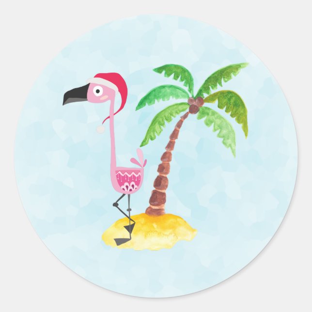 Niedlich rosa Flamingo in einer Weihnachtsmannmütz Runder Aufkleber (Vorderseite)