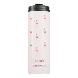 Niedlich rosa Flamingo individuelle Name pink Thermosbecher