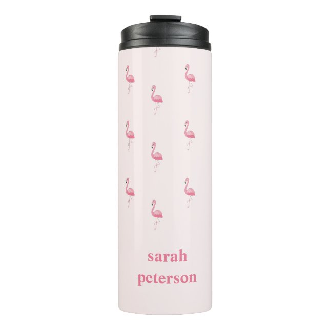 Niedlich rosa Flamingo individuelle Name pink Thermosbecher (Vorderseite)