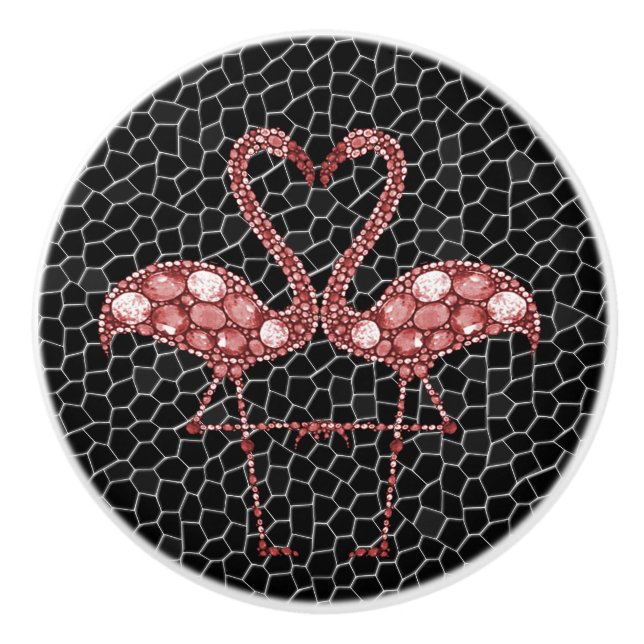 Niedlich rosa Flamingo Keramikknauf (Vorderseite)