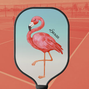 Niedlich rosa Flamingo Mit Monogramm Pickleball Schläger