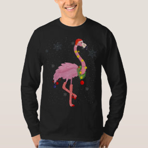 Niedlich rosa Flamingo mit Schnee, Licht und Weihn T-Shirt