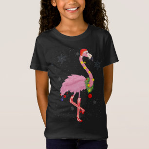 Niedlich rosa Flamingo mit Schnee, Licht und Weihn T-Shirt