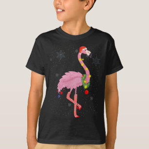 Niedlich rosa Flamingo mit Schnee, Licht und Weihn T-Shirt