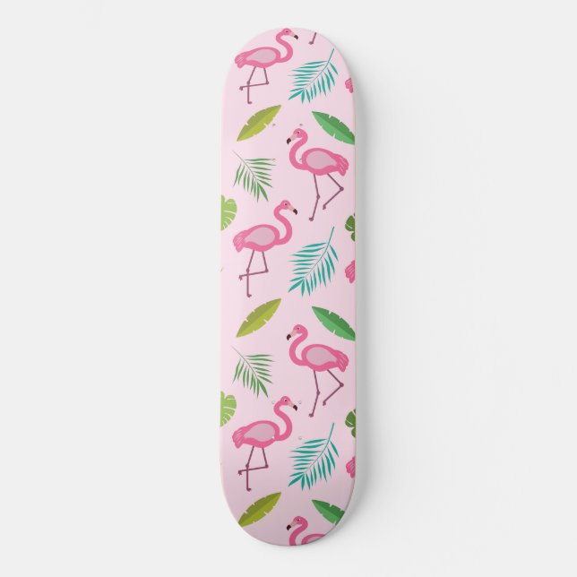 Niedlich rosa Flamingo mit tropischen Blätter Must Skateboard (Vorderseite)