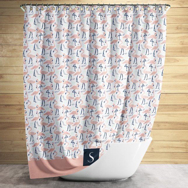 Niedlich rosa Flamingo Muster Monogram Duschvorhang (Cute Pink Flamingo Pattern Monogram Shower Curtain)