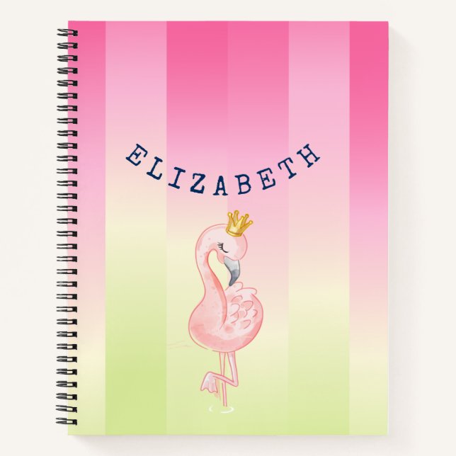 Niedlich rosa Flamingo Ombre Streifen Notizbuch (Vorderseite)