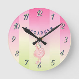 Niedlich rosa Flamingo Ombre Streifen   Runde Wanduhr
