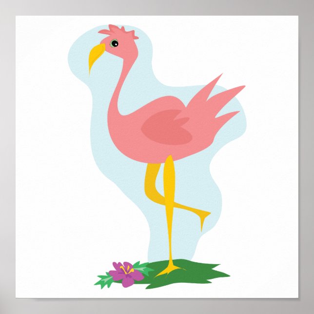 niedlich rosa Flamingo stehend im Garten Poster (Vorne)