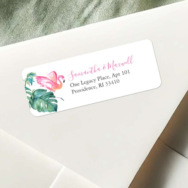 Niedlich rosa Flamingo Tropisches Wasser (Pink flamingo return address labels tropical watercolor art by Victoria Grigaliunas)