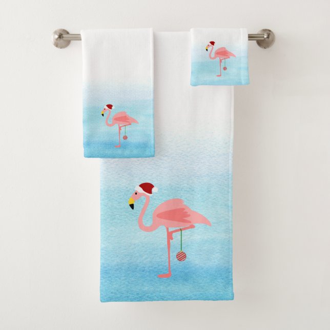 Niedlich rosa Flamingo Weihnachtsmütze Badhandtuch Set (Insitu)