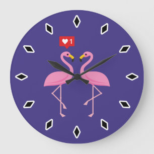 Niedlich rosa Flamingo wie Herzpastel Große Wanduhr