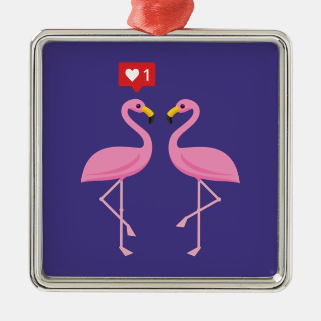 Niedlich rosa Flamingo wie Herzpastel Ornament Aus Metall (Vorne)