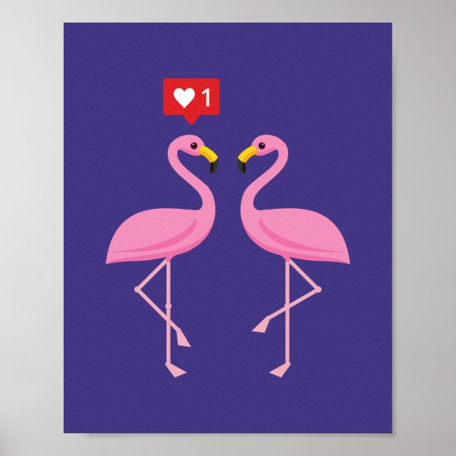 Niedlich rosa Flamingo wie Herzpastel Poster (Vorne)