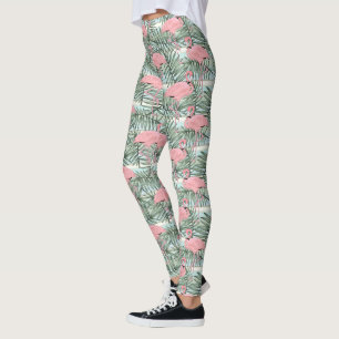 Niedlich rosa Flamingoes Palm Leafs Muster Leggings