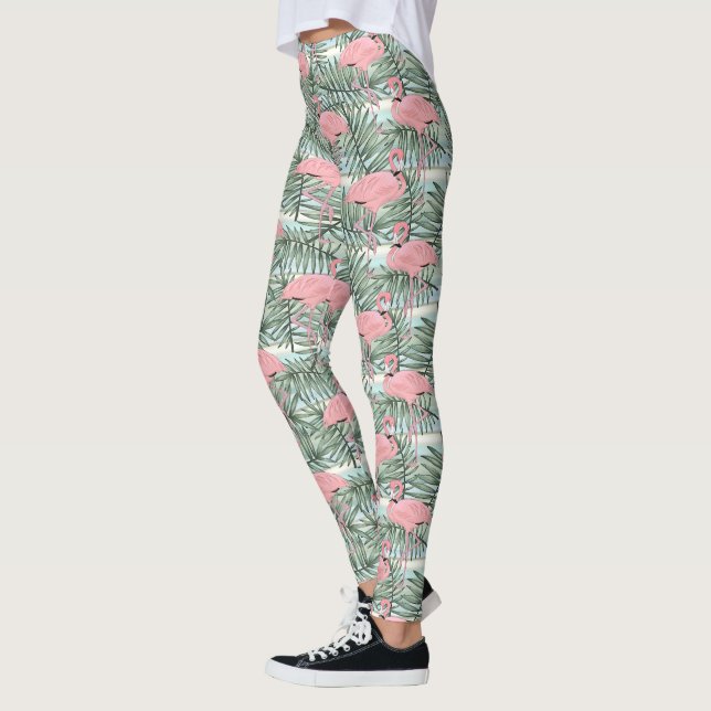 Niedlich rosa Flamingoes Palm Leafs Muster Leggings (Links)