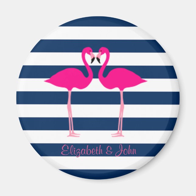 Niedlich rosa Flamingos in Liebe, Personalisiert g Magnet (Vorne)