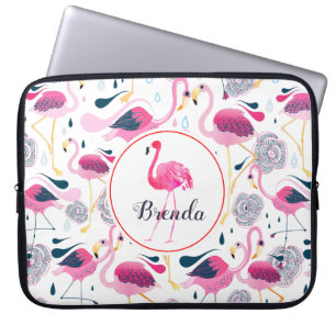 Niedlich rosa Flamingos-Muster Monogram Laptopschutzhülle