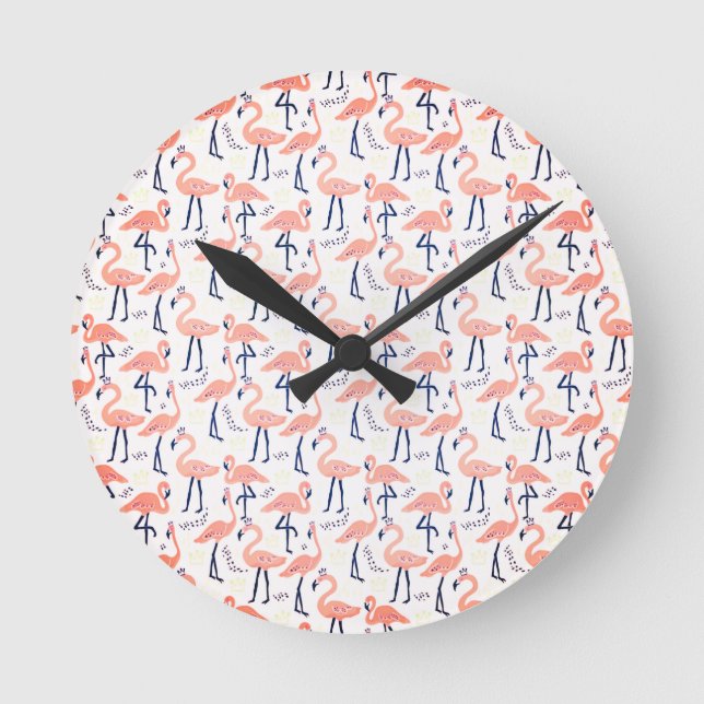 Niedlich rosa Flamingos Runde Wanduhr (Vorderseite)