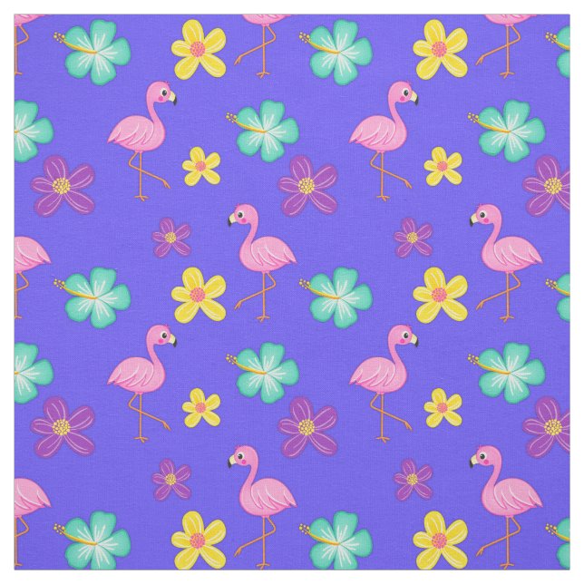 Niedlich rosa Flamingos und Blume Blau Stoff (Muster)