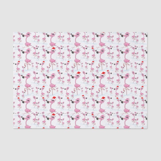 Niedlich rosa Flamingos Weihnachtsmannmützen Muste Seidenpapier (Vorderseite)