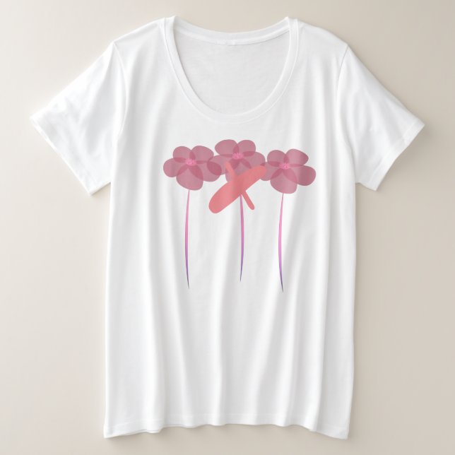 Niedlich rosa Floral Monogramm Große Größe T-Shirt (Design vorne)