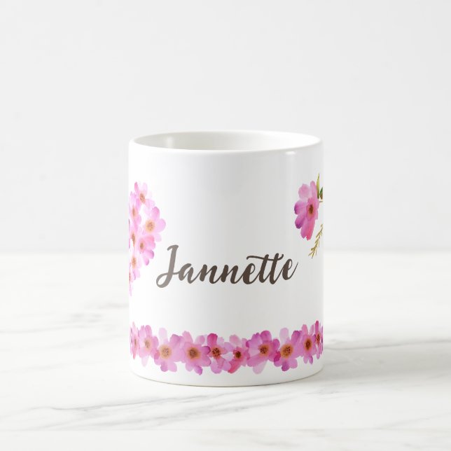 Niedlich rosa, florale Personalisierte Frauen Kaffeetasse (Mittel)