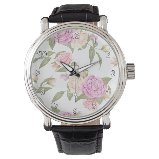 Niedlich-rosa-florale Zeichnend Armbanduhr (Vorderseite)