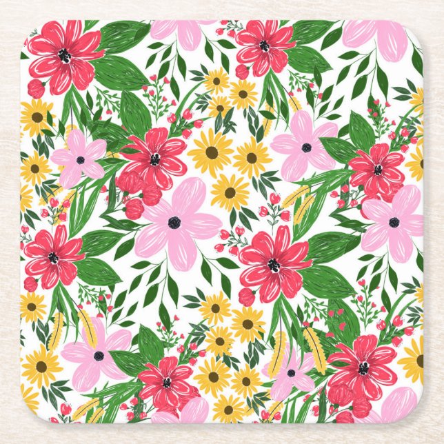 Niedlich rosa Frühlingsblütenmuster Rechteckiger Pappuntersetzer (Vorderseite)