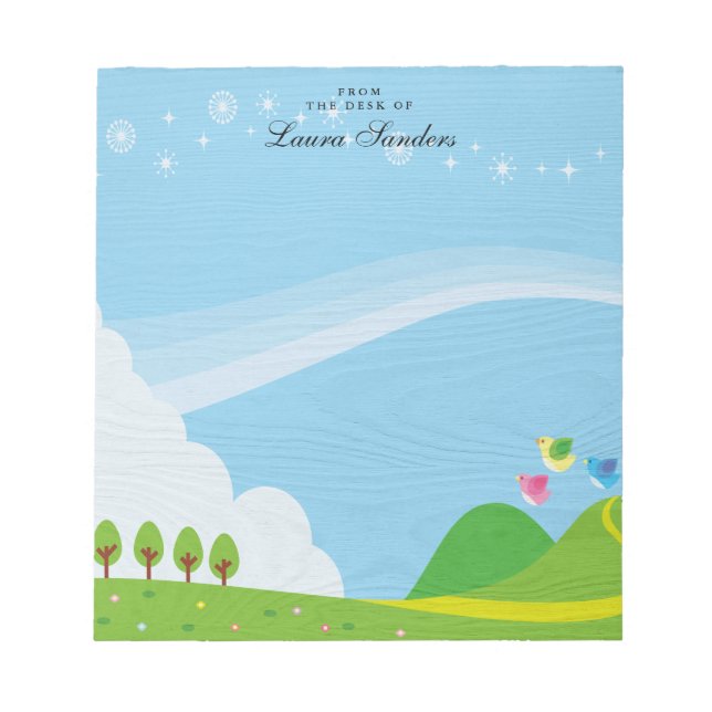 Niedlich rosa Gelbblauer Bird Personalisierter Edi Notizblock (Vorderseite)