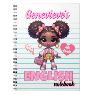 Niedlich Rosa & Gelbe Afro-Puffs Schules Mädchen C Notizblock