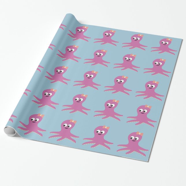 Niedlich-rosa-Girl Octopus Geschenkpapier (Ungerollt)