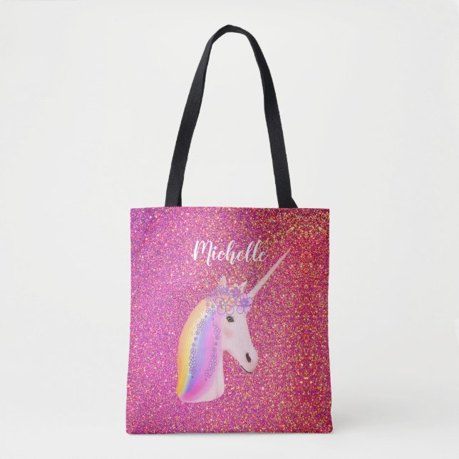 Niedlich rosa Glitzer Unicorn Personalisierter Nam (Vorderseite)