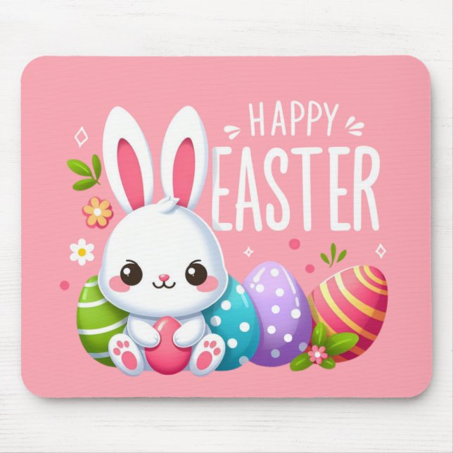 Niedlich, rosa glücklich Osterhase Mousepad (Vorne)