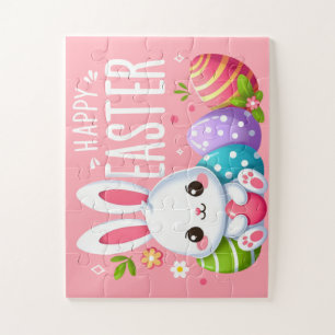 Niedlich, rosa glücklich Osterhase Puzzle